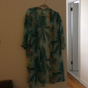 Drop Shoulder Tropic Print Kimono